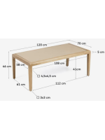CAMARO Table basse 120x70 en bois et plateau en polycarbonate beige pour jardin extérieur ou terrasse