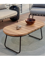 ABLIMA 100x50 cm coffee table with solid acacia wood top and brown steel structure