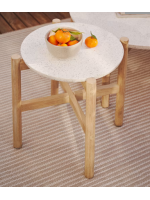 BAGAR tavolino diametro 55 cm in legno massello e piano in cemento