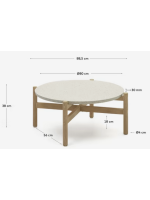 BAGAR Table basse de 90 cm de diamètre en bois massif et dessus de ciment