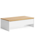 AYAGO 110x60 Table basse avec conteneur en placage chêne finition naturelle et laqué blanc