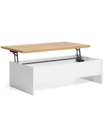 AYAGO 110x60 Table basse avec conteneur en placage chêne finition naturelle et laqué blanc