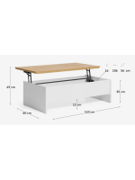 AYAGO 110x60 Table basse avec conteneur en placage chêne finition naturelle et laqué blanc