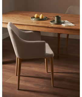 CORONA silla con reposabrazos de chenilla color a elegir patas de madera maciza de fresno sillón