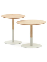 DALI set de 2 tables basses Ø 40 et Ø 48 cm en placage chêne et métal verni blanc mat