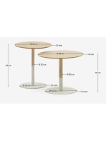 DALI Set mit 2 Couchtischen Ø 40 und Ø 48 cm aus Eichenfurnier und mattweiß lackiertem Metall