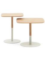 KOVAL Set mit 2 Couchtischen 40 und 48 cm aus Eichenfurnier und mattweiß lackiertem Metall