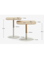 KOVAL set de 2 tables basses 40 et 48 cm en placage chêne et métal verni blanc mat