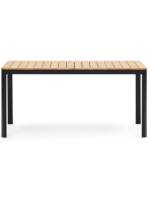 BEST mesa 160x90 o 200x100 cm en aluminio negro y tapa de madera maciza de teca para interior y exterior