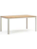 COVO table 160x90 ou 200x100 cm en aluminium blanc et plateau en teck massif pour intérieur et extérieur