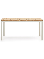 COVO table 160x90 ou 200x100 cm en aluminium blanc et plateau en teck massif pour intérieur et extérieur