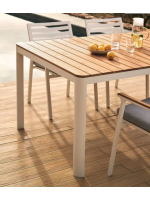 COVO Tisch 160x90 oder 200x100 cm aus Weiss Aluminium und massiver Teakholzplatte für drinnen und draußen