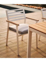 CUBIK stackable aluminum chair and teak wood armrests for garden terraces hotel bars restaurants