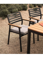 JAMES stackable black aluminum chair and teak wood armrests for garden terraces hotel bars restaurants