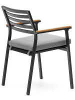 JAMES chaise empilable en aluminium noir et accoudoirs en bois de teck pour terrasses de jardin bars d'hôtels restaurants