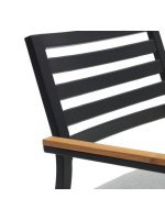 JAMES chaise empilable en aluminium noir et accoudoirs en bois de teck pour terrasses de jardin bars d'hôtels restaurants