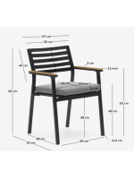 JAMES chaise empilable en aluminium noir et accoudoirs en bois de teck pour terrasses de jardin bars d'hôtels restaurants