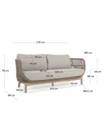 LENOR 3 seater sofa in solid acacia wood covered in rope and removable cushions