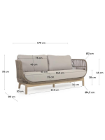 LENOR 3 Sitzer Sofa aus massivem Akazienholz mit Kordelbezug und abnehmbaren Kissen