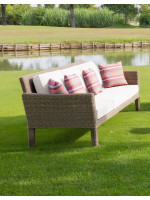 BALUAN divano 3 posti in midollino sintetico con cuscini inclusi per esterno giardino e terrazzi o interno