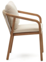 ASTRAL stackable chair with armrests in solid eucalyptus wood and rope and cushions for outdoor use