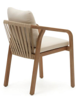 ASTRAL stackable chair with armrests in solid eucalyptus wood and rope and cushions for outdoor use