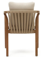 ASTRAL stackable chair with armrests in solid eucalyptus wood and rope and cushions for outdoor use