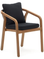 TANAY chaise empilable avec accoudoirs en bois d'eucalyptus massif et corde et coussins pour l'extérieur