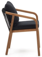 TANAY chaise empilable avec accoudoirs en bois d'eucalyptus massif et corde et coussins pour l'extérieur