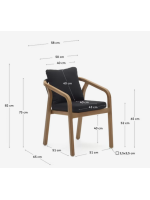 TANAY silla apilable con reposabrazos de madera maciza de eucalipto y cuerda y cojines para exterior