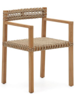 CHIN chair with armrests in solid teak wood and rope for outdoor use