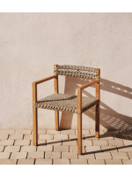 CHIN chaise avec accoudoirs en bois de teck massif et corde pour l'extérieur