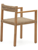 CHIN chair with armrests in solid teak wood and rope for outdoor use