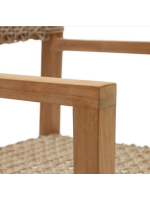 CHIN chair with armrests in solid teak wood and rope for outdoor use