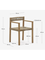 CHIN chair with armrests in solid teak wood and rope for outdoor use