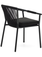 BATTA chaise beige ou noire avec accoudoirs en aluminium et corde pour terrasses de jardin intérieures et extérieures