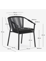 BATTA chaise beige ou noire avec accoudoirs en aluminium et corde pour terrasses de jardin intérieures et extérieures