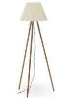 GROVE tripod in solid rubber wood and beige pleated lampshade floor lamp