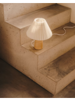 GIOVI Tischlampe aus massivem Gummiholz ​​und beigem plissiertem Lampenschirm