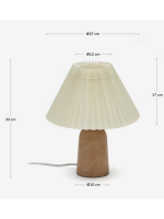 GIOVI Tischlampe aus massivem Gummiholz ​​und beigem plissiertem Lampenschirm