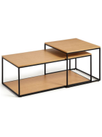 MAWI set de 2 tables basses en placage noyer ou chêne et structure en métal noir