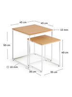 BORA set de 2 tables basses en placage chêne et structure en métal blanc