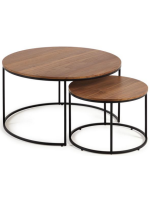 DESCO set de 2 tables basses en placage noyer ou chêne et structure en métal noir