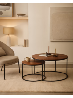 DESCO set de 2 tables basses en placage noyer ou chêne et structure en métal noir
