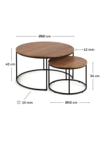 DESCO set de 2 tables basses en placage noyer ou chêne et structure en métal noir