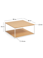 ACABA coffee table 80x80 cm in oak veneer and white metal structure