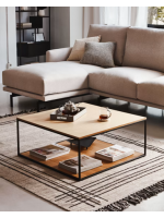 CLOE coffee table 80x80 cm in walnut or oak veneer and black metal structure