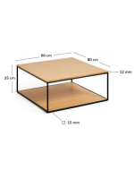 CLOE coffee table 80x80 cm in walnut or oak veneer and black metal structure