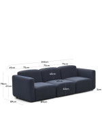 COOL divano 3 posti in tessuto blu o beige 263 cm