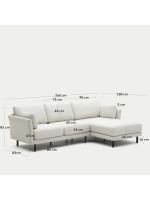 ARBOS 260 cm 3-seater sofa with right or left chaise longue in black feet and cushions with removable stain-resistant covers